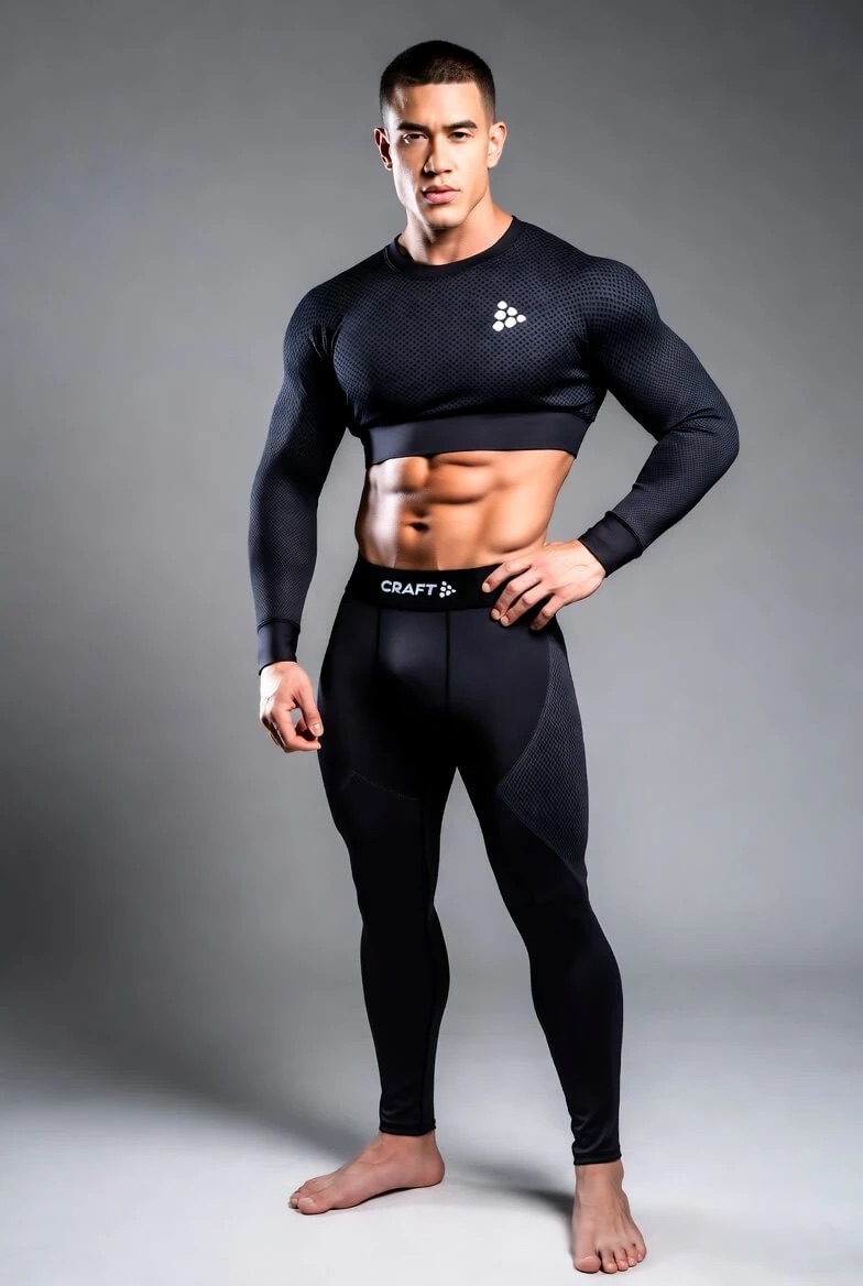 Мужской комплект термобелья Craft чёрный — тёплая кофта и термокальсоны для спорта и лыж