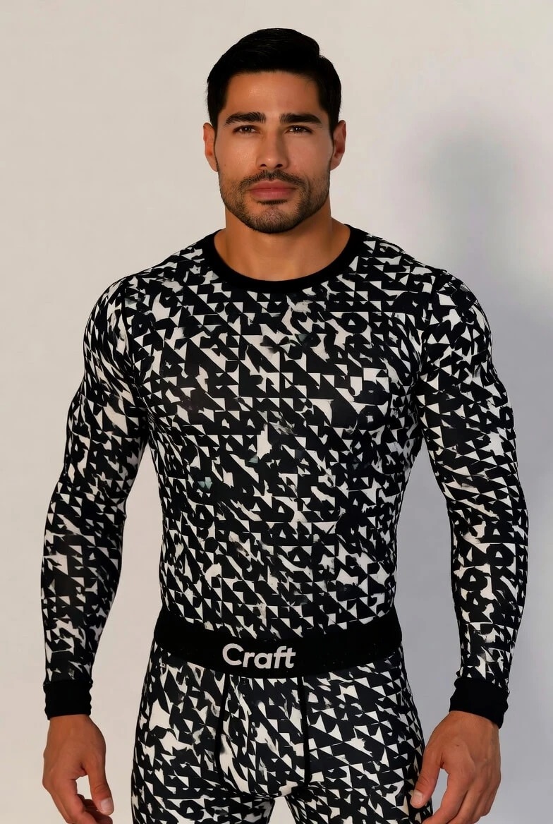 Мужской комплект термобелья Craft с чёрно-белым принтом — кофта и кальсоны для спорта зимой