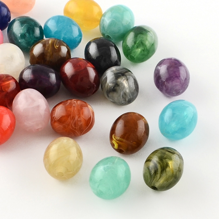 Намистини: Акрил Імітація натурального Каменю, Овальні, Колір: Мікс