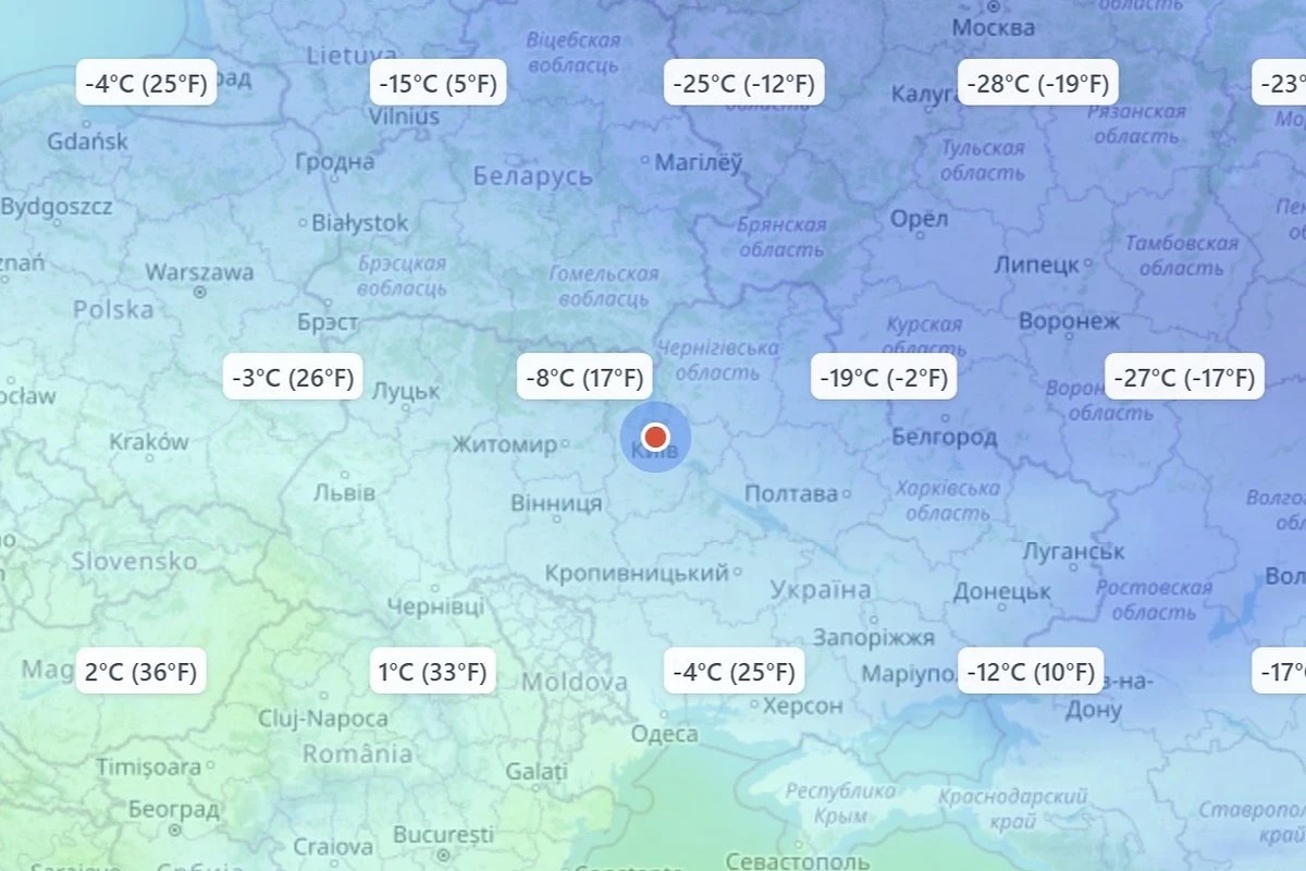 Мапа температур в Україні