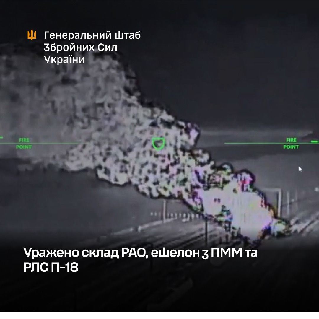 Удар по логістиці РФ: знищено склади, ешелон із ПММ і РЛС П-18