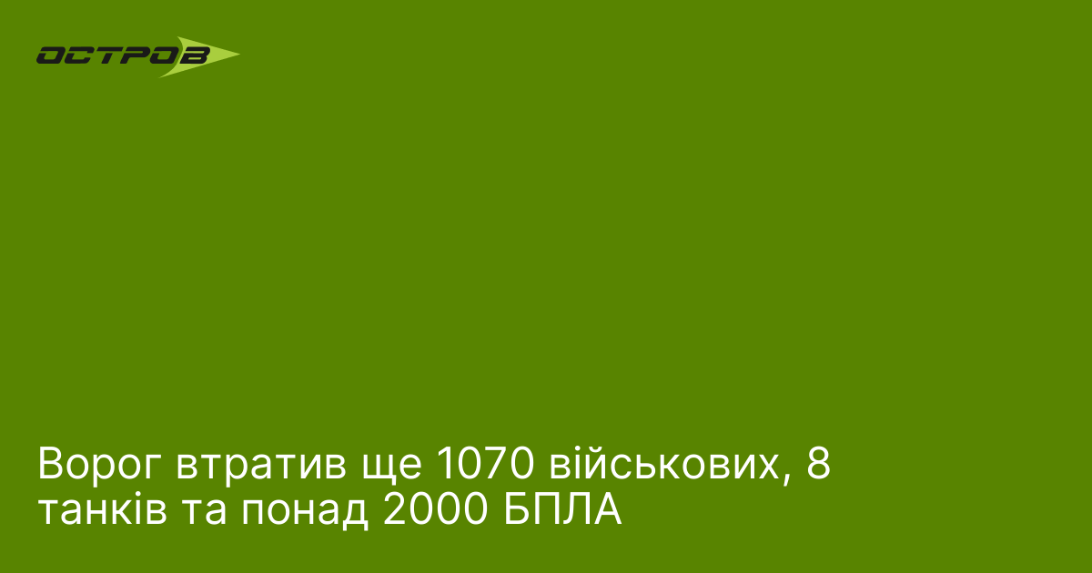 Ворог втратив ще 1070 військових, 8  танків та понад 2000 БПЛА